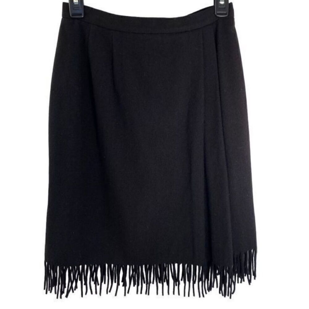 Carlisle vintage women’s 100% wool fringe black kneelength skirt S/4